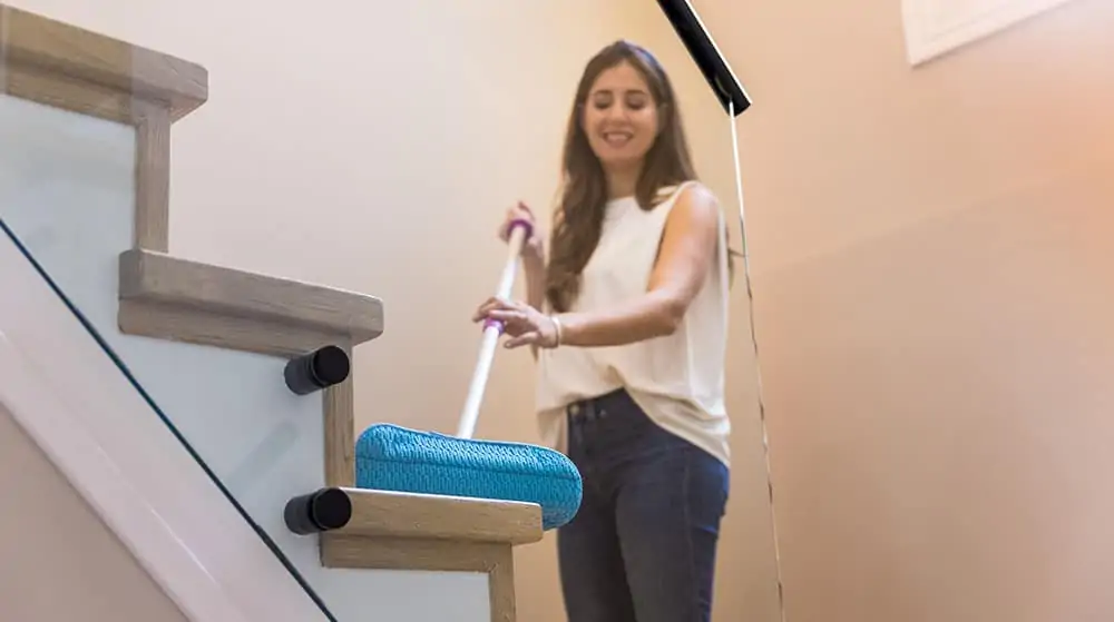 Melissa mopping the stairs 